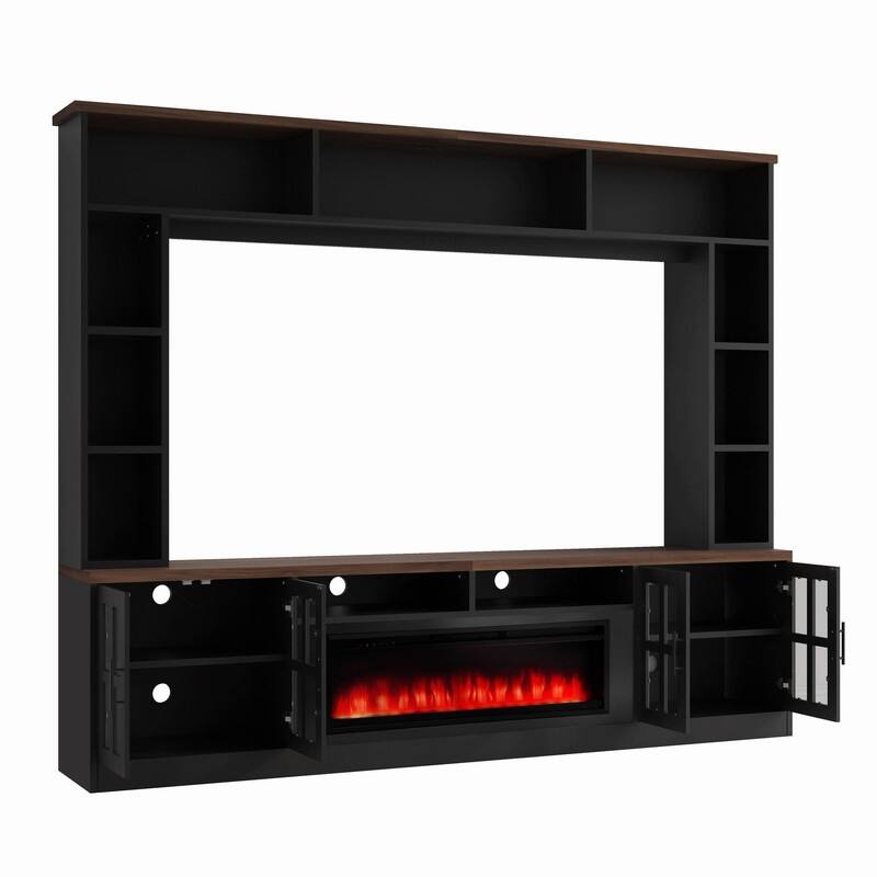 Modern 95.5" Wall Unit Entertainment Center with Bookshelves for TVs up to 80" with Electric Fireplace and Adjustable Shelves