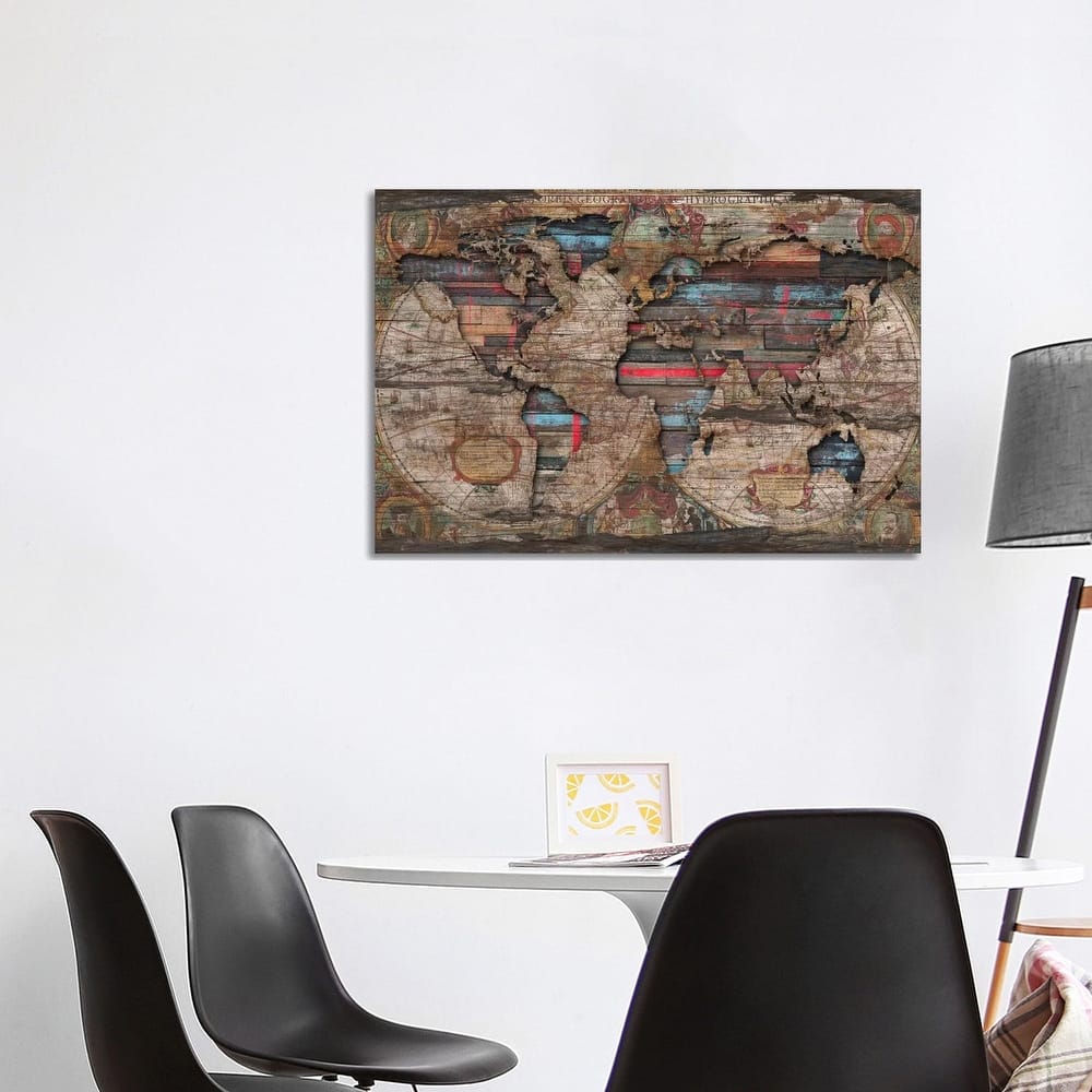 iCanvas 'Distressed World Map' by Diego Tirigall Canvas Print