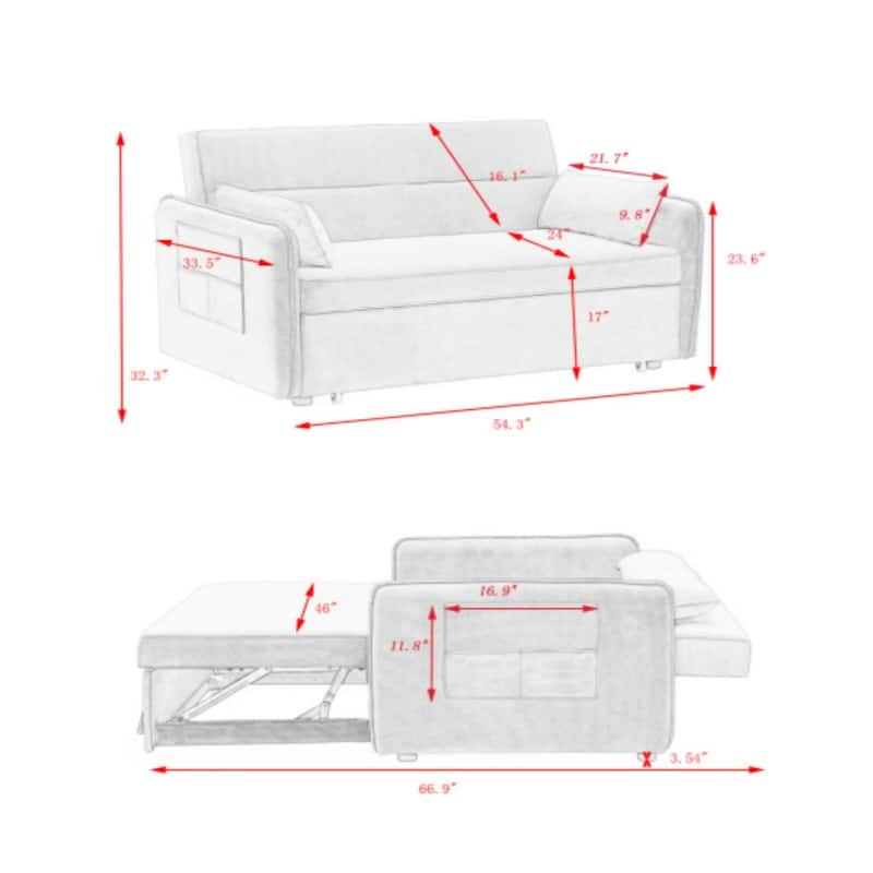 Sofa Pull Out Bed Included 2 Pillows Velvet Sofa for Small Spaces Teal