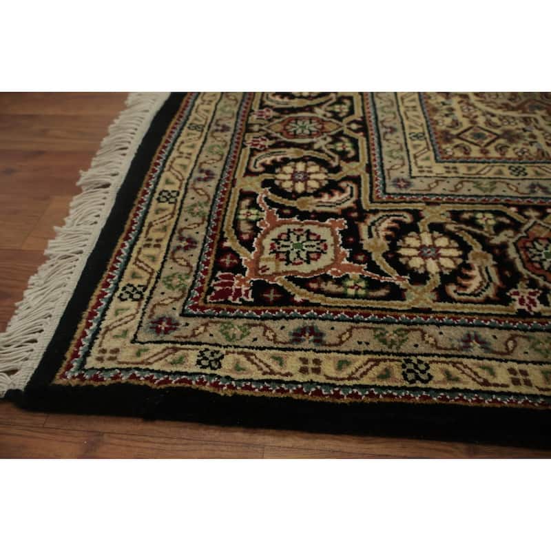 Hand Knotted Oriental 100% Wool Carpet Traditional Floral Black Tabriz-Mahi Area Rug - 6' 7'' X 6' 5''