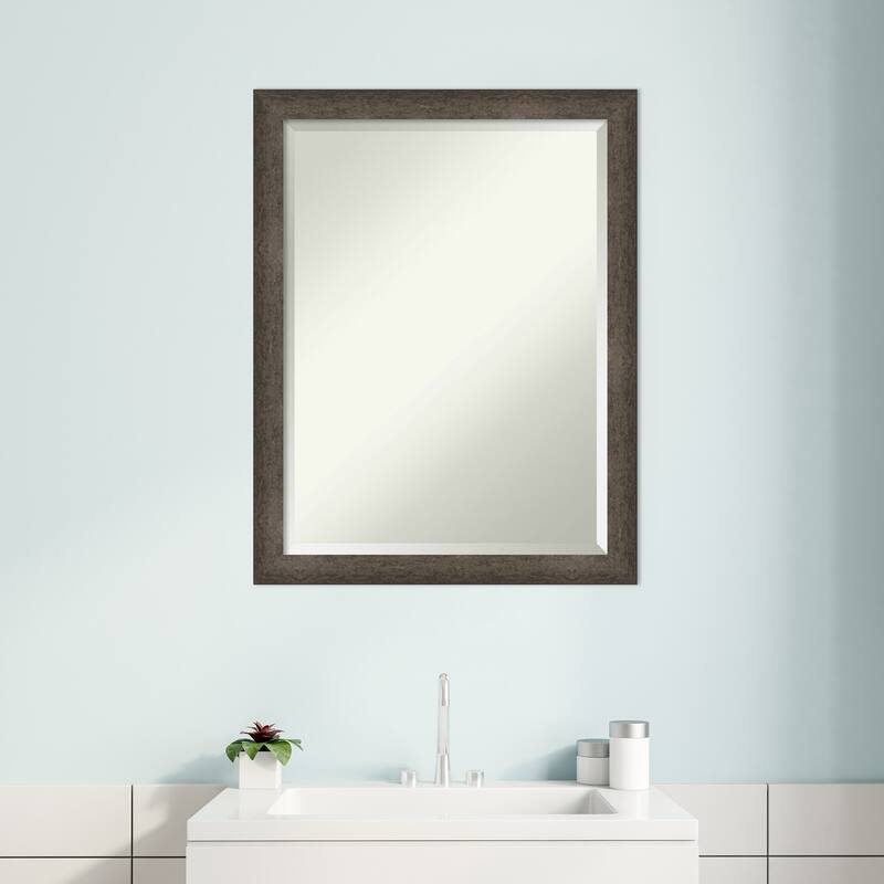 Dappled Narrow Beveled Wood Framed Bathroom Vanity Wall Mirror