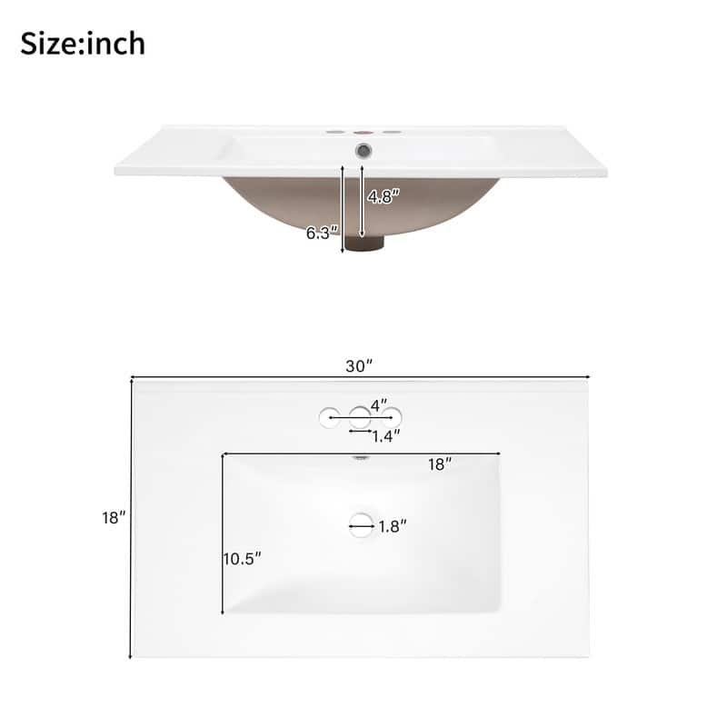 MEDUNJESS 30'' Bathroom Vanity with Ceramic Sink, Bathroom Storage Cabinet