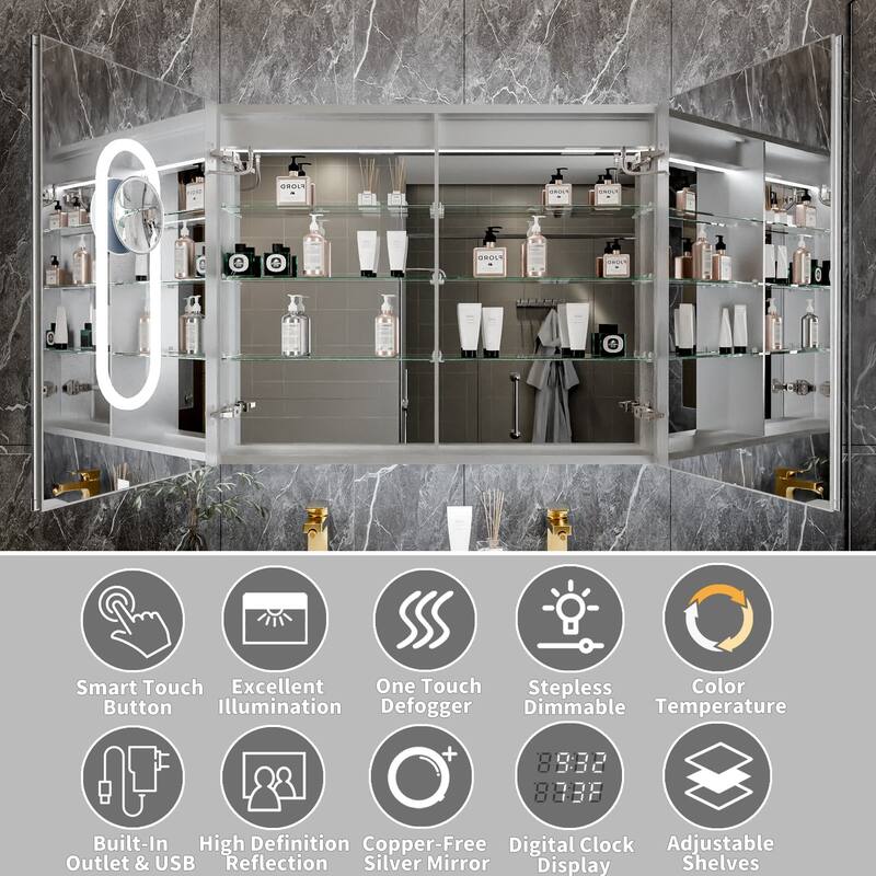 Modland 30-48" W x 32" H LED Smart Medicine Cabinet with Anti-Fog & USB
