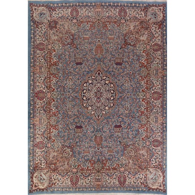 Hand Knotted Oriental 100% Wool Carpet Traditional Floral Navy Blue & Blues Kashmar Area Rug - 12' 9'' X 10' 0''