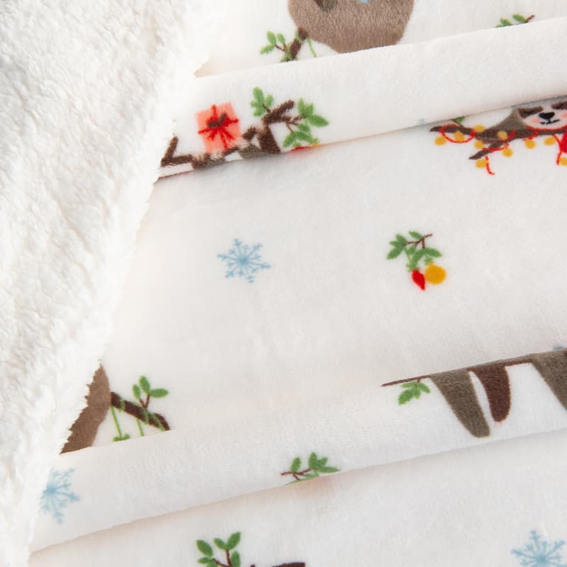 Linery & Co. Velvet Plush Fleece Reversible Sherpa Holiday Printed Throw.