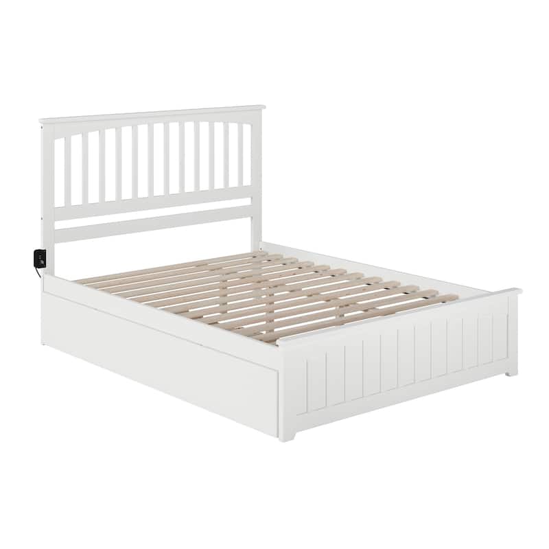 Mission Wood Platform Bed with Matching Footboard and Twin XL Trundle
