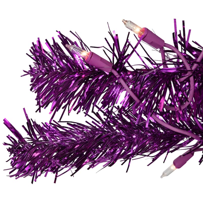 4' Purple Tinsel Artificial Christmas Tree- Clear Lights, Purple Wire - 4 Foot