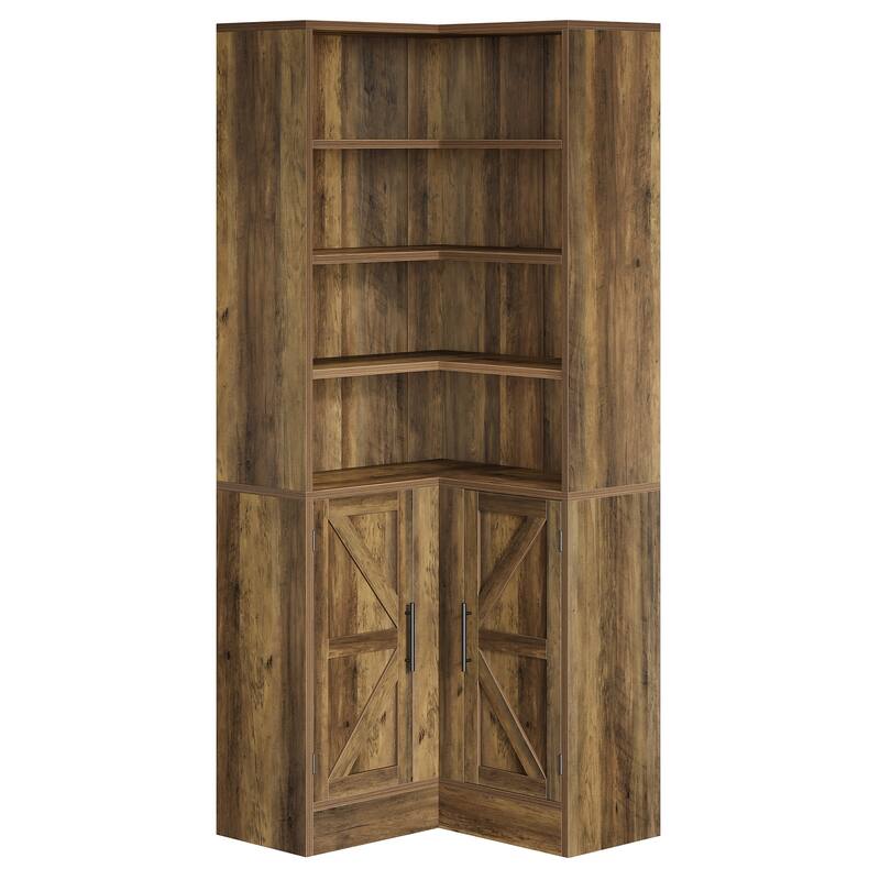 Industrial L-Shaped Corner Bookcase Bookshelf with Barn Doors