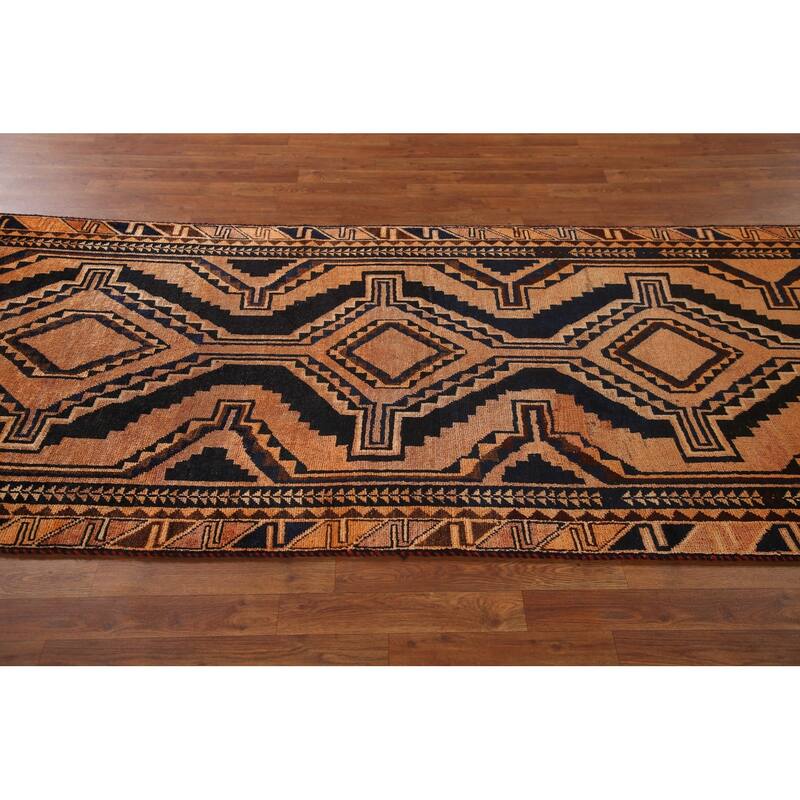 Qashqai Persian Vintage Runner Rug Hand-knotted Wool Carpet - 3'10"x 9'0"