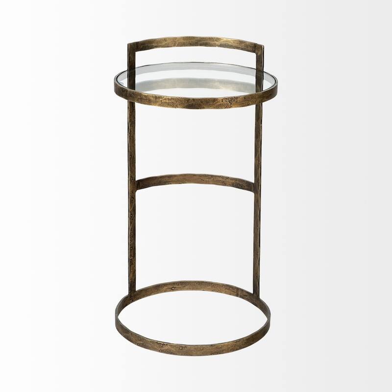 Gold Metal Abstract Base Round End Table with Clear Glass Top for Living Room - 15” x 15” x 26.5” (D x W x H)