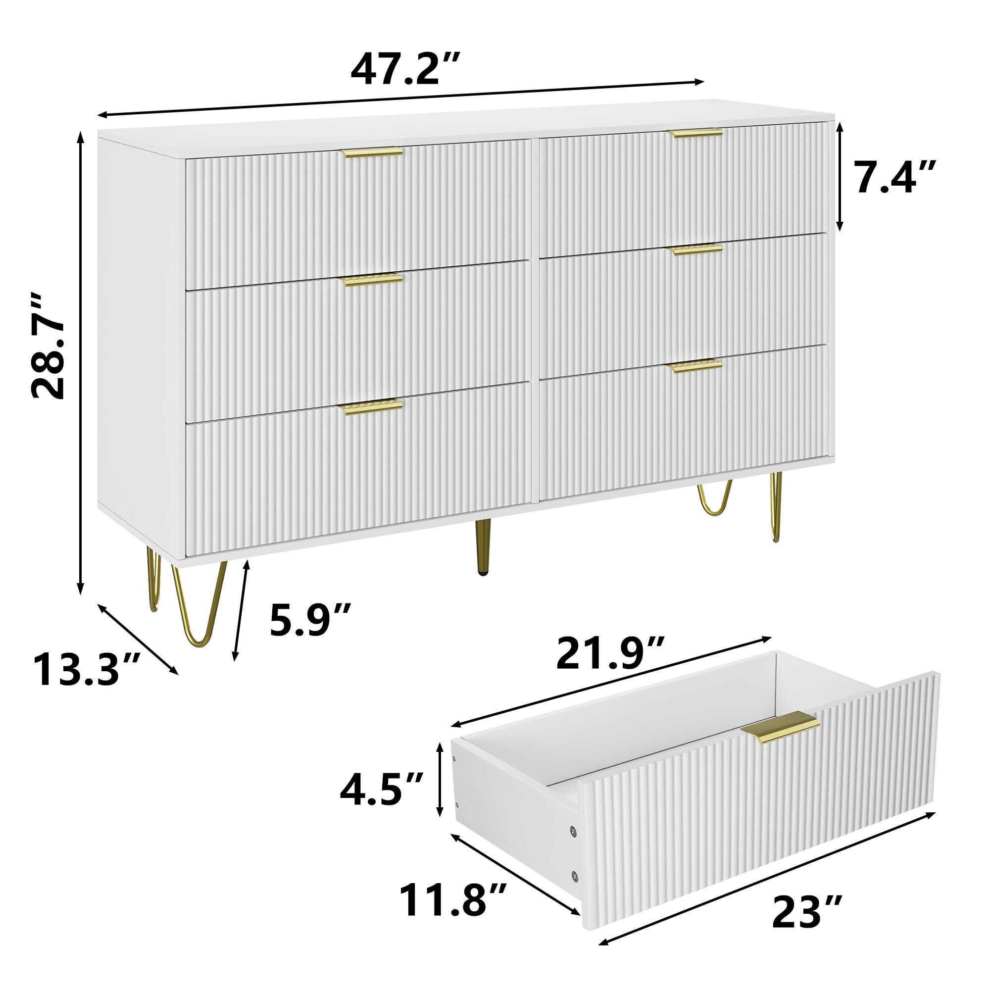 Modern Wood Dresser with 6 Drawers and Gold Handles for Bedroom - Bed Bath  & Beyond - 42294612