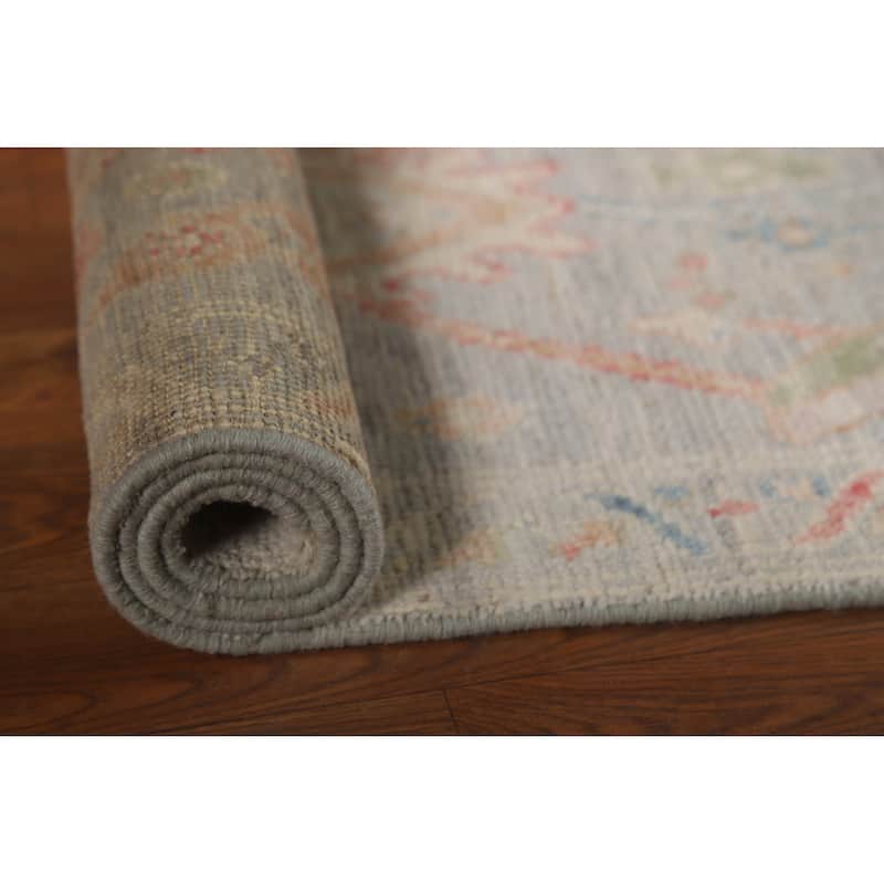 Hand Knotted Oriental 100% Wool Carpet Transitional All-Over Greys & Charcoal Oushak Runner Rug - 6' 4'' X 1' 10''