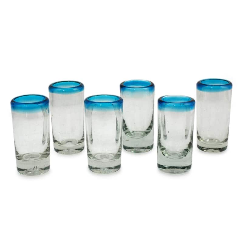 NOVICA Artisan Handblown Glass Shot Glasses Mexican Tequila Clear Blue