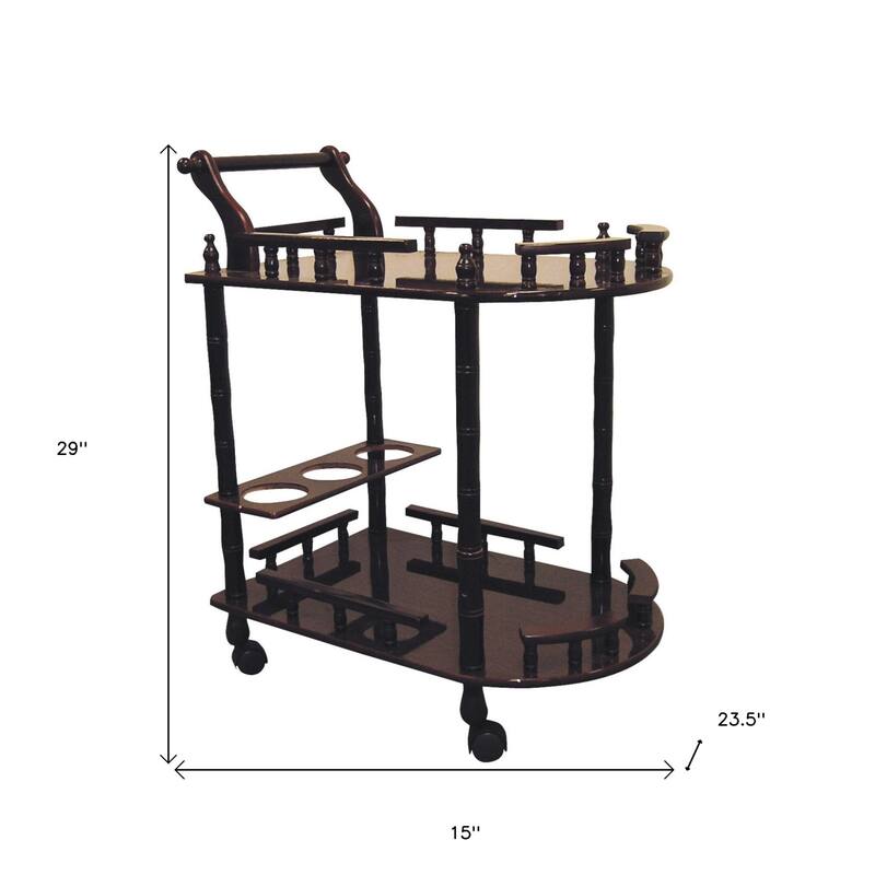 24 Inch Wood Rolling Bar Cart with Wine Rack and Locking Wheels