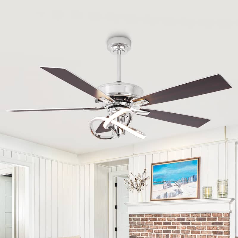 52" Modern Chrome Stylish Ceiling Fan with Dimmable LED Light and Remote
