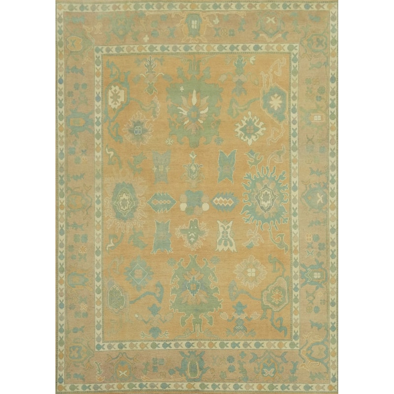 Vegetable Dye Floral Oushak Turkish Area Rug, Floral Geometric Carpet - 10' 6'' X 7' 10''