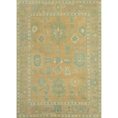 Vegetable Dye Floral Oushak Turkish Area Rug, Floral Geometric Carpet - 10' 6'' X 7' 10''