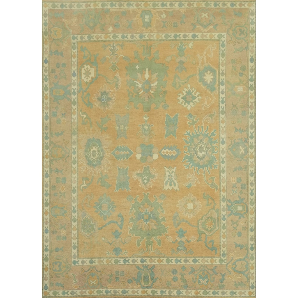 Vegetable Dye Floral Oushak Turkish Area Rug, Floral Geometric Carpet - 10' 6'' X 7' 10''