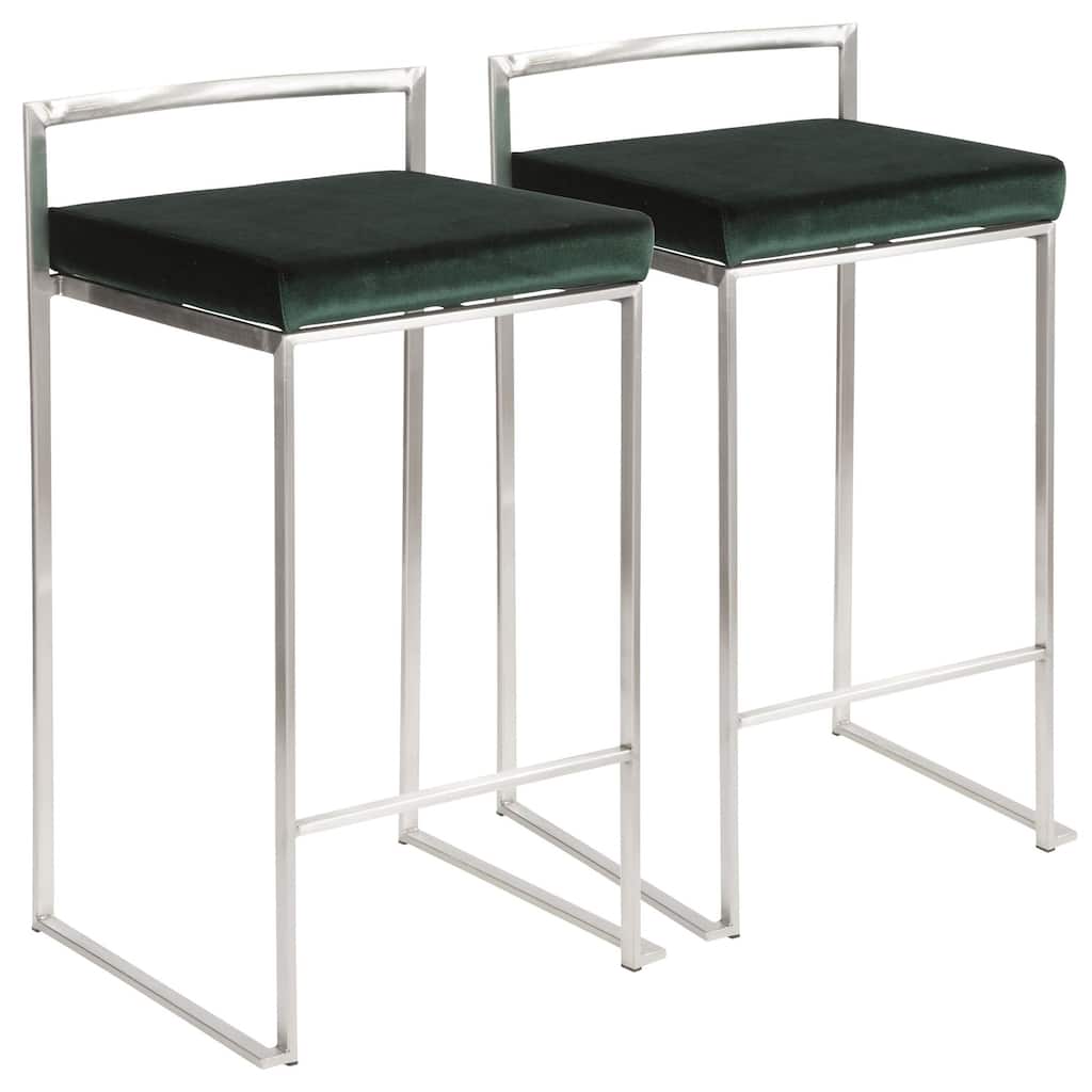 Set of 2 Green Emerald and Silver Stacker Counter Stool - 31"