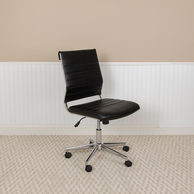 Mid-Back Armless LeatherSoft Contemporary Ribbed Executive Swivel Office Chair
