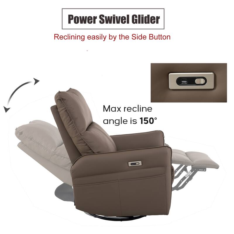 270°Power Swivel Rocker Recliner Chair, Electric Glider with USB Ports, Power Swivel Glider, Rocking Chair Nursery Recliners