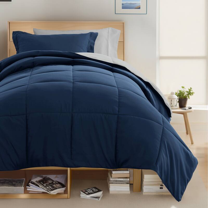 8pc Twin XL Solid Dorm Bedding Bundle - Navy / Light Gray
