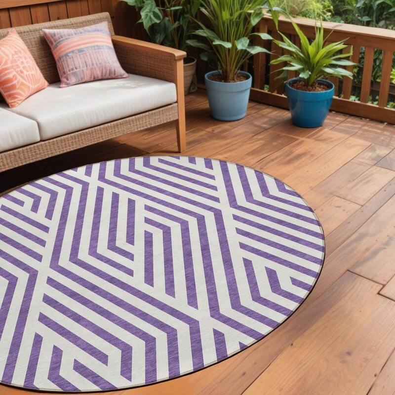 Baso Sleek Geometric Weather Resistant Blended Style Outdoor Rug - 8' Round - Multi
