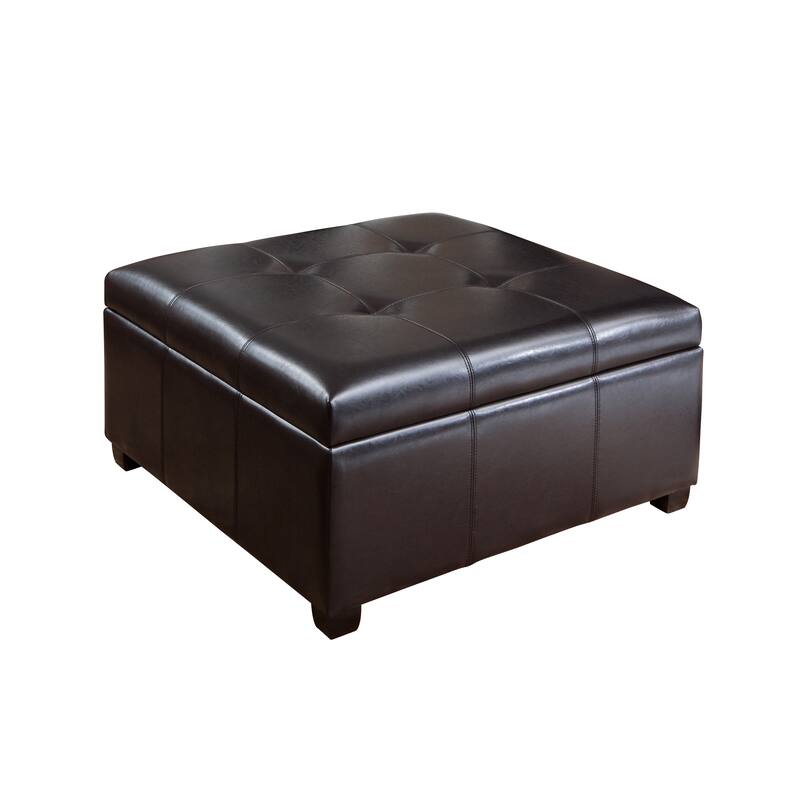 Roomfitters Faux Leather Storage Ottoman with Lift-Top Lid, Square Coffee Table Bench for Living Room, Espresso
