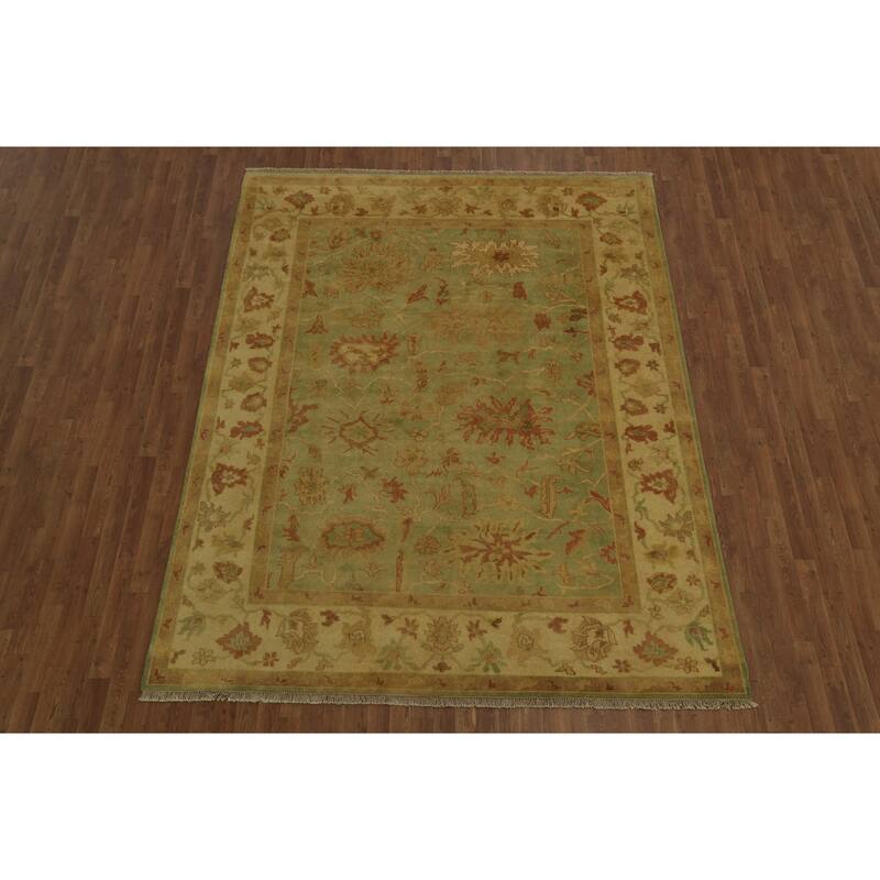 Hand Knotted Oriental 100% Wool Carpet Traditional Traditional Green Agra Area Rug - 9' 7'' X 7' 7''