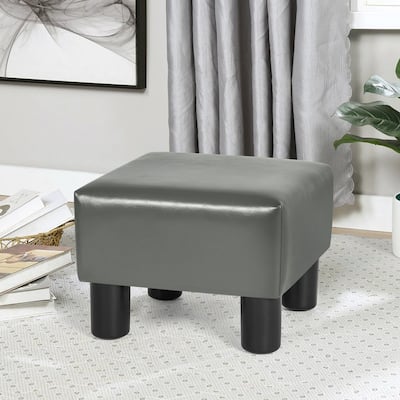 Adeco Footrest Small Square Ottoman Stool PU Leather Modern Footstool