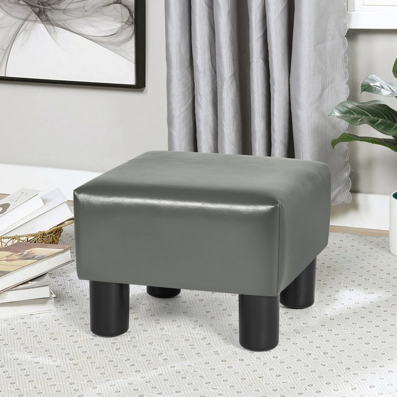 Adeco Footrest Small Square Ottoman Stool PU Leather Modern Footstool