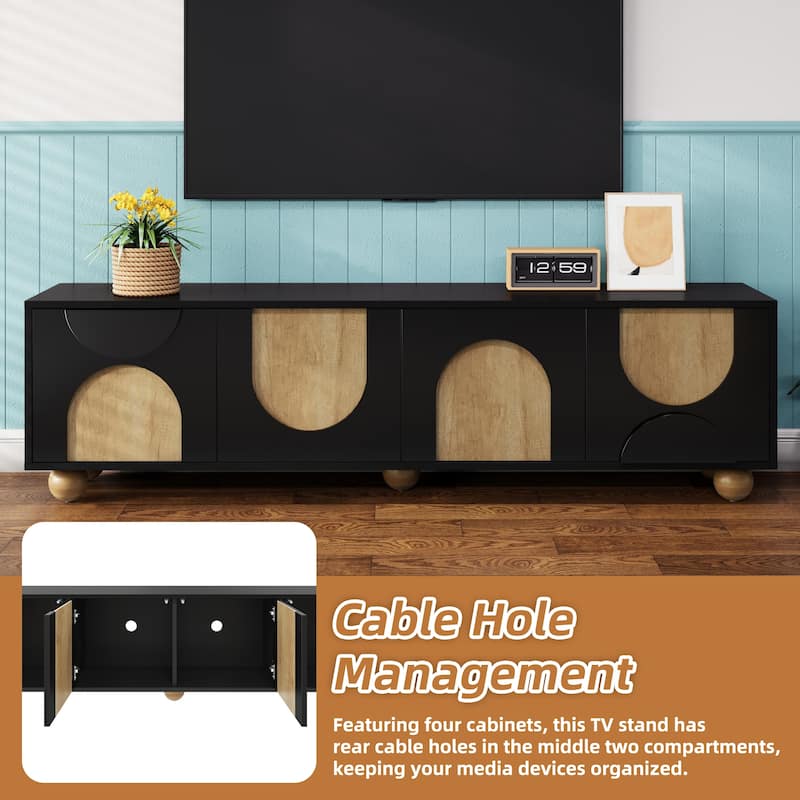 Farmhouse TV Stand for TVs up to 75", Wood Media Console w/ Rebound Device, Elegant Entertainment Center with 5 Solid Wood Legs