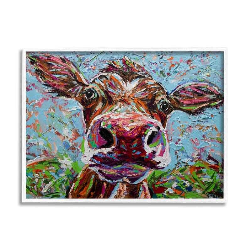 Stupell Bold Cattle Cow Kaleidoscopic Layered Farm Painting Framed Wall Art, Design by Carolee Vitaletti - Multi - 14 x 11 - White