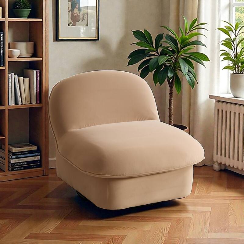 Swivel Accent Chair with 360 Degree Metal Base, Velvet Upholstered Pumpkin Chair for Living Room Bedroom