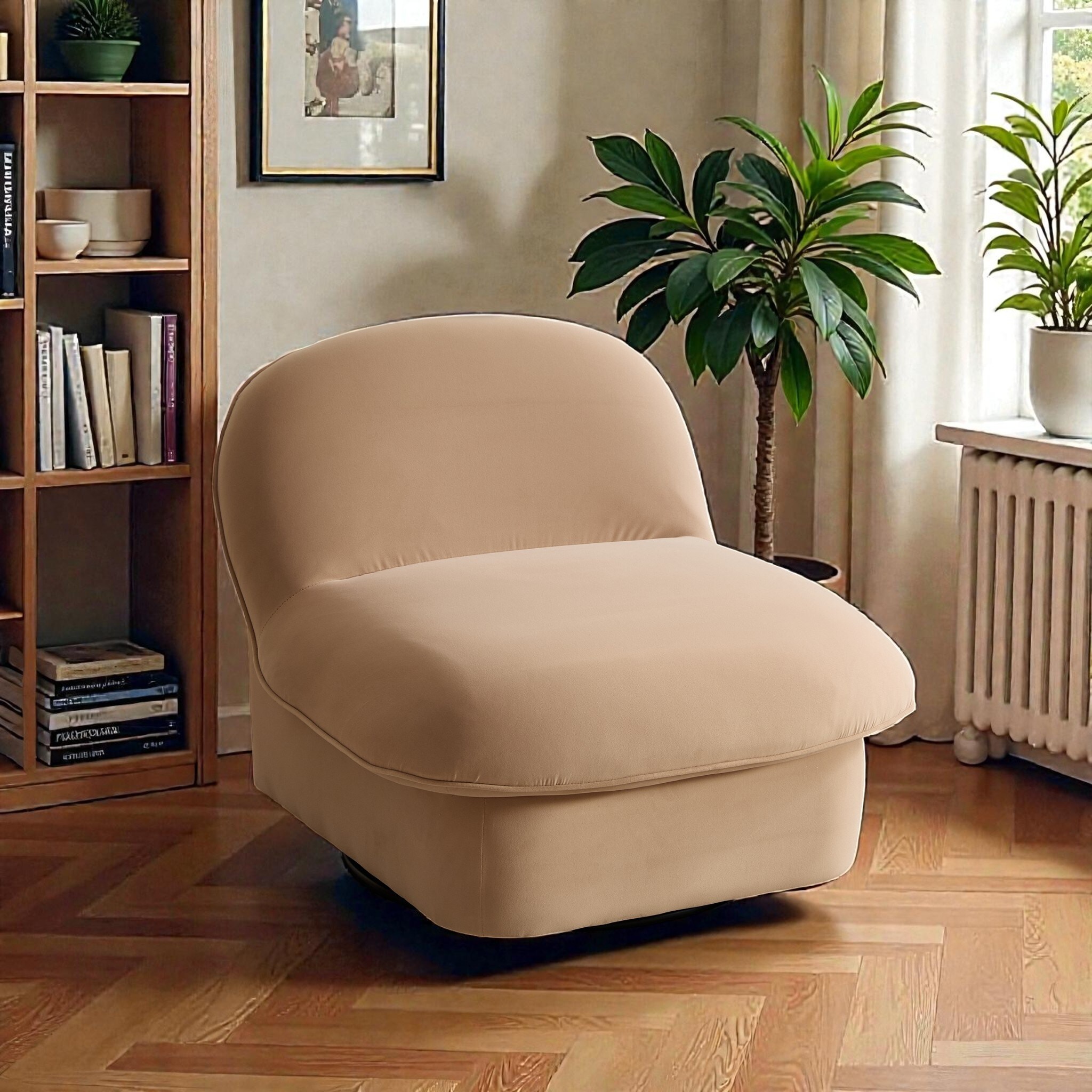 Swivel Accent Chair with 360 Degree Metal Base, Velvet Upholstered