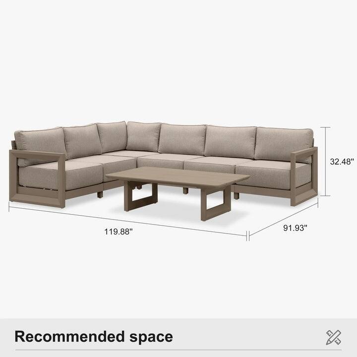 PURPLE LEAF Caesar Sectionals Sofas Khaki with 9.6" Thick Cushion and Table for Living Room Furniture Patio Conversation Sets