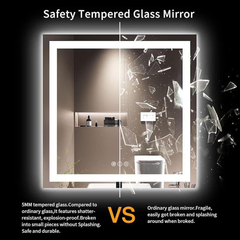 36x36 Inch Frameless LED Bathroom Mirror,Smart Mirror - White