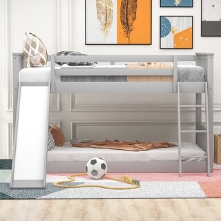 Twin over Twin Bunk Bed with Convertible Slide and Ladder, Gray - Bed ...