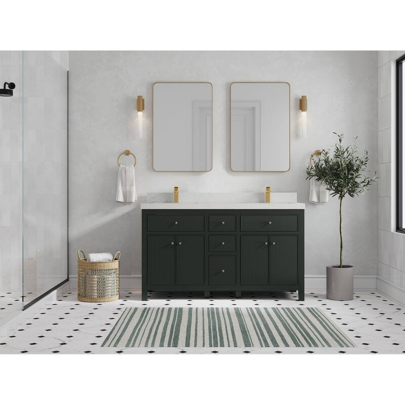 Willow Collections 60 in W x 22 in D Sonoma Free Standing Reeded Double Sink Bathroom Vanity with Countertop