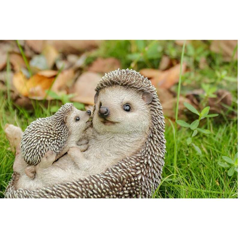 6.5" mother and baby hedgehog outdoor garden statue