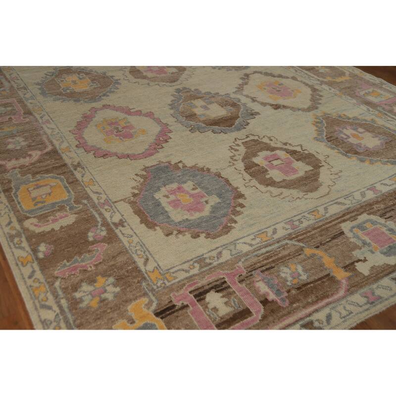 Hand Knotted Oriental 100% Wool Carpet Transitional All-Over Beige & Ivories Oushak Area Rug - 11' 11'' X 8' 8''