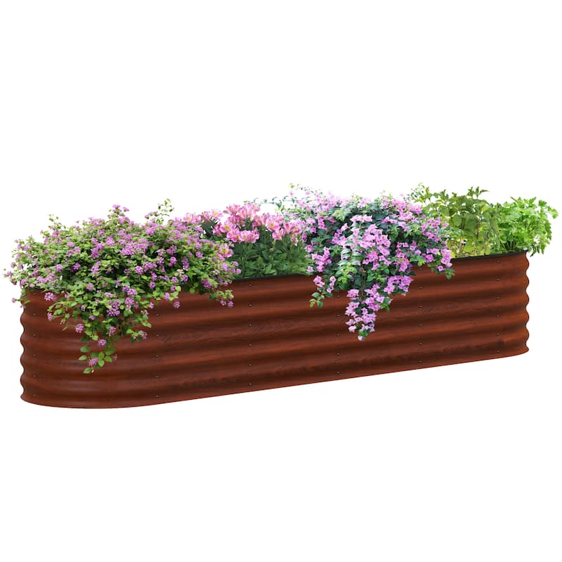 Modular Outdoor Garden Bed Planter with Self-Draining, Safety Edging - Brown