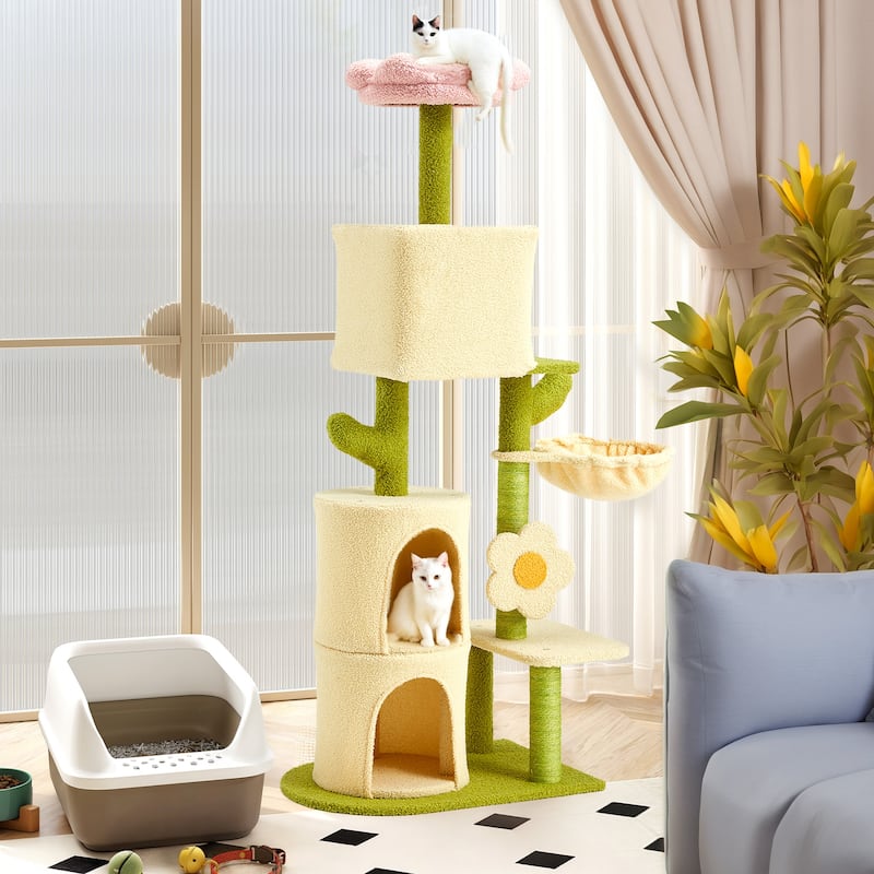 Flower Cat Tree Tower, Multi-Level Furniture with Scratching Post, House, and Bed for Small to Medium Cats