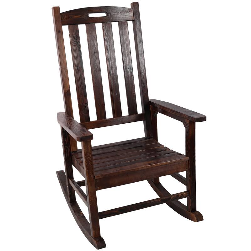Wooden Oversized Porch Rocker Chair With Wide Seat And Tall Backrest (Excluding the table)