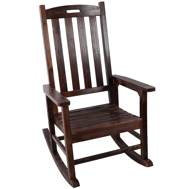 Wooden Oversized Porch Rocker Chair With Wide Seat and Tall Backrest,High Back Smooth Rocking Chairs for Outdoor & Indoor