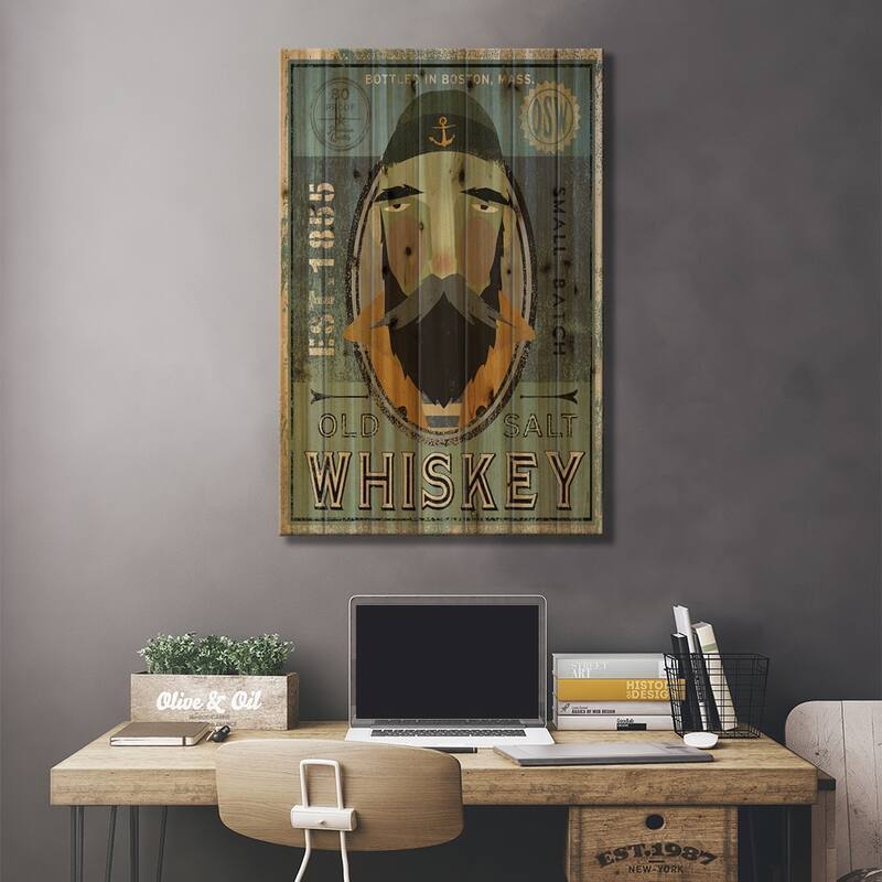 Old Salt Whiskey (Fisherman V) Print On Wood by Ryan Fowler - Multi-Color