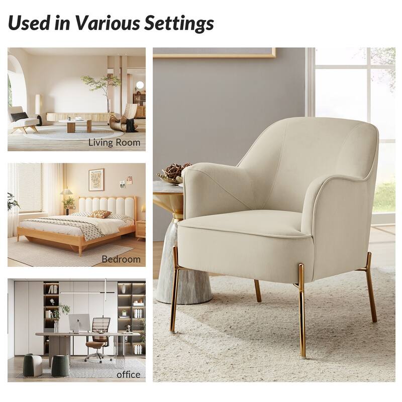 Nora Modern Velvet Accent Chair with Golden Metal Legs Set of 2 by HULALA HOME