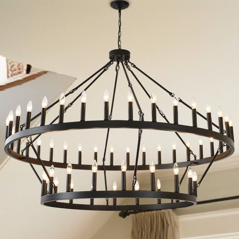 Large Black Large Wagon Wheel Chandelier Modern Farmhouse Candle Chandeliers