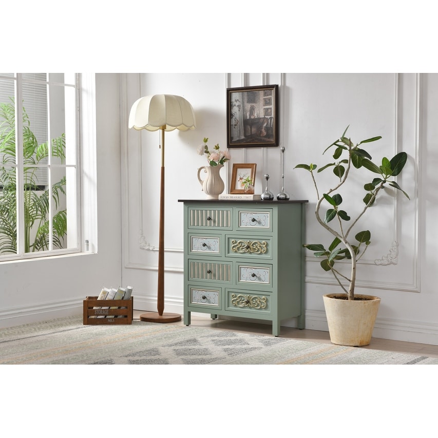 Sage Green Bohemian 8-Drawer Accent Chest