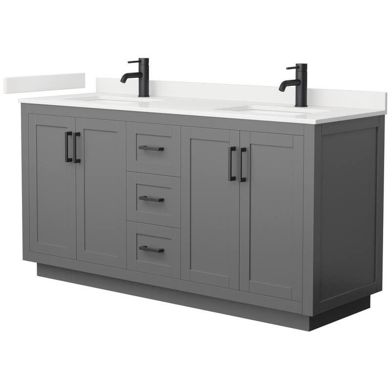 Wyndham Collection WCF292966D-QTZ-UNSMXX Miranda 66" Free Standing - Dark Gray / White Quartz Top / Matte Black
